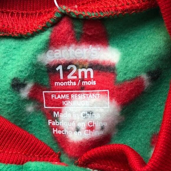 Carter's Green Red Santa Snowman Christmas Holiday Full Zip Fleece Footie Pajama - Picture 2 of 4